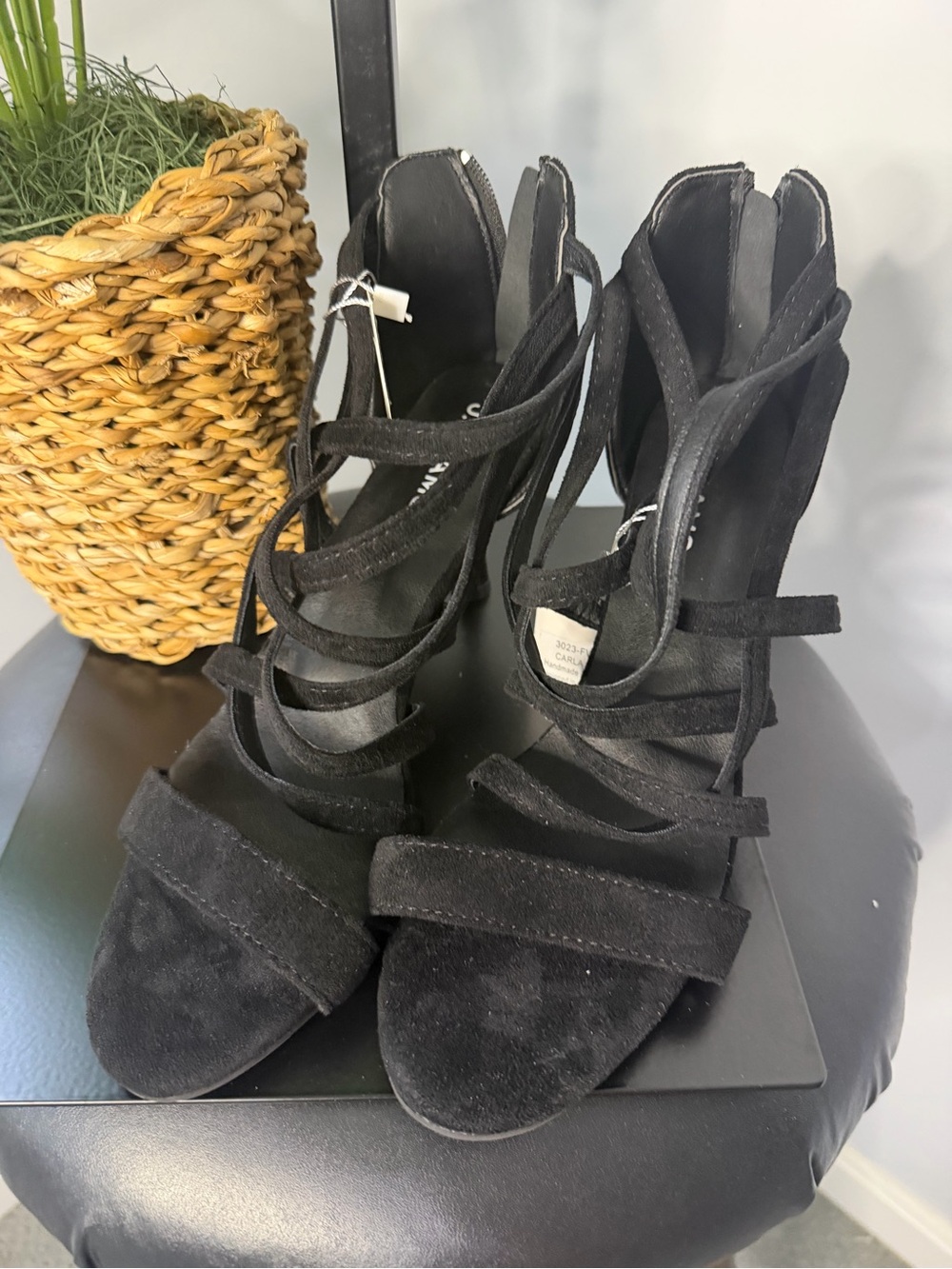 Strappy Black Suede High Heel Sandals